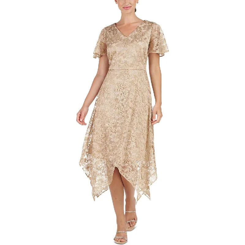 JS Collections Womens Party Midi Fit & Flare Dress Elegant V-Neck Midi Dress