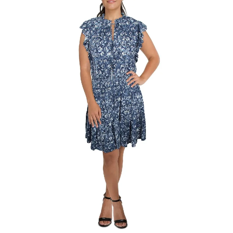 Lauren Ralph Lauren Womens Ruffled Midi Fit & Flare Dress Trendy Knit Midi Dress