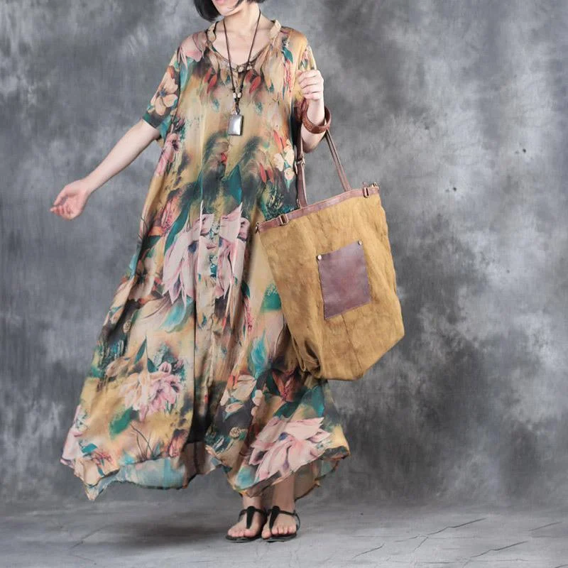 New green Midi-length chiffon dress oversize casual dress boutique big hem prints clothing Trendy A-Line Midi Dress