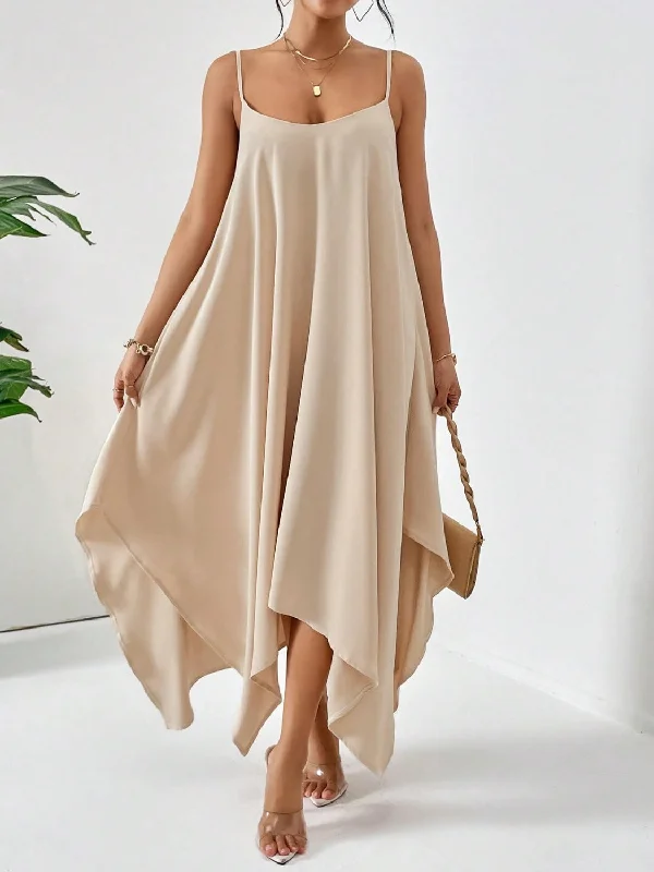 Scoop Neck Midi Cami Dress Trendy Long Sleeve Midi Dress