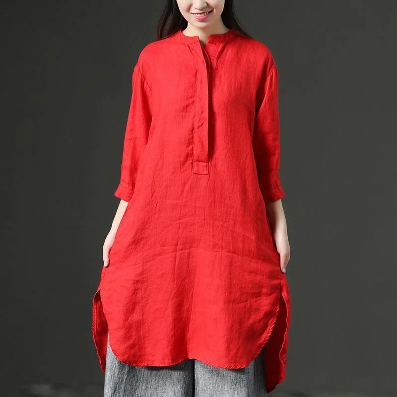 stylish Midi length cotton dress trendy plus size Red Leisure Loose Three Quarter Casual Dresses For Women Fashionable High-Low Midi Dress stylish Midi length cotton dress trendy plus size Red Leisure Loose Three Quarter Casual Dresses For Women Fashionable High-Low Midi Dress