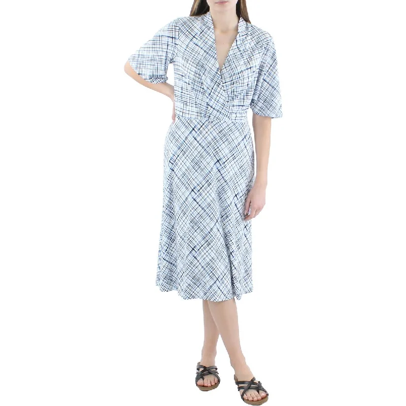 Tommy Hilfiger Womens Printed Midi Wear to Work Dress Fashionable Sheer Sleeve Midi Dress Tommy Hilfiger Womens Printed Midi Wear to Work Dress Fashionable Sheer Sleeve Midi Dress