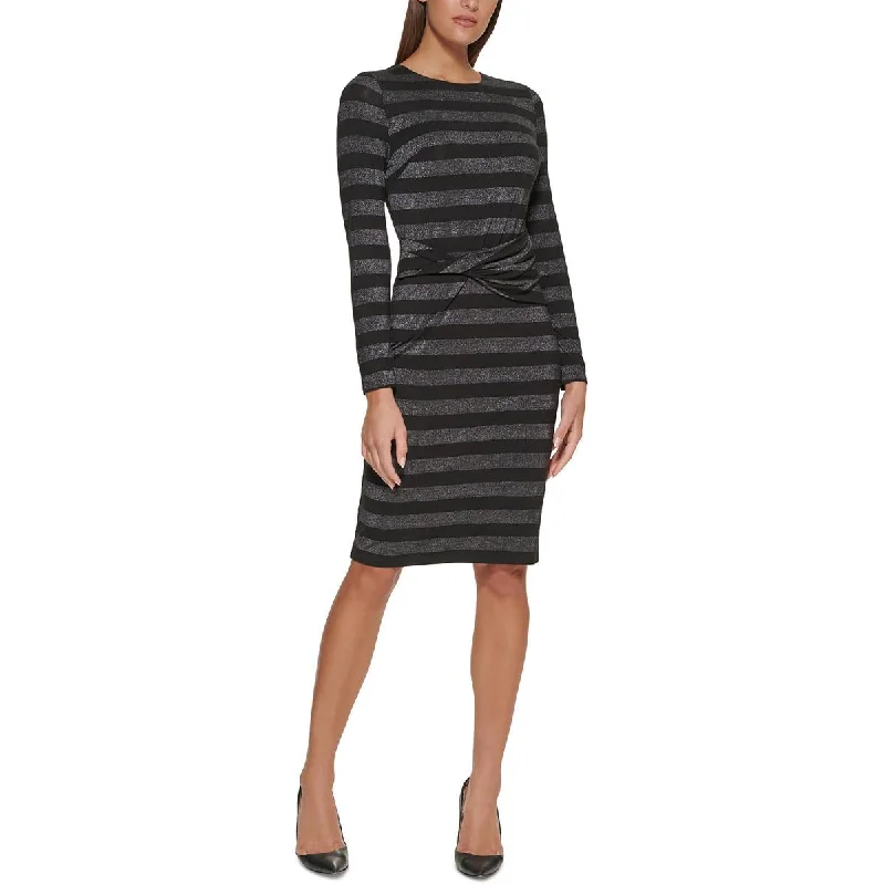 Tommy Hilfiger Womens Twist Front Midi Sheath Dress Trendy Smocked Waist Midi Dress