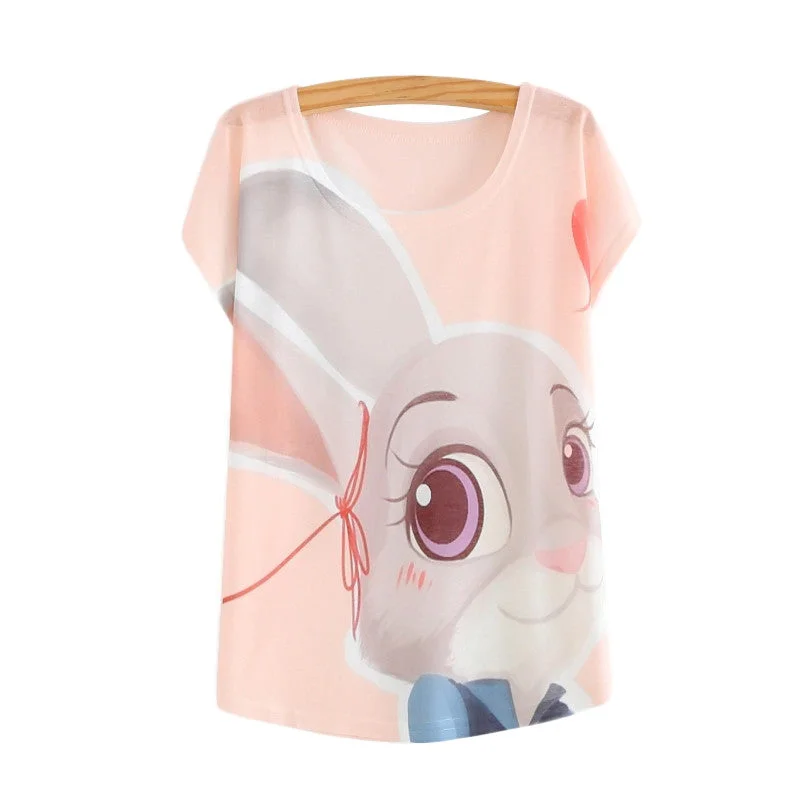 New Women's T-shirt summer tees top Thin style Cute rabbit Judy print batwing sleeve T shirts-- Zippered Front Buttoned Front Snap Front New Women's T-shirt summer tees top Thin style Cute rabbit Judy print batwing sleeve T shirts-- Zippered Front Buttoned Front Snap Front