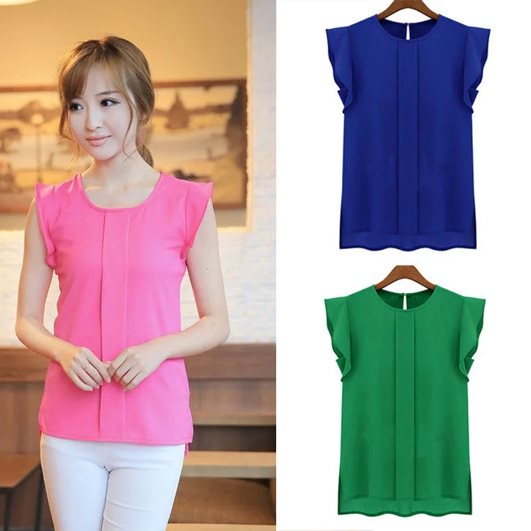 New Women Blouses Sleeveless Fashion Chiffon Blouses Lady Crew Neck Flounced Sleeve After The Open Collar Shirts-- Lace Blend Ribbed Blend Corduroy Blend New Women Blouses Sleeveless Fashion Chiffon Blouses Lady Crew Neck Flounced Sleeve After The Open Collar Shirts-- Lace Blend Ribbed Blend Corduroy Blend