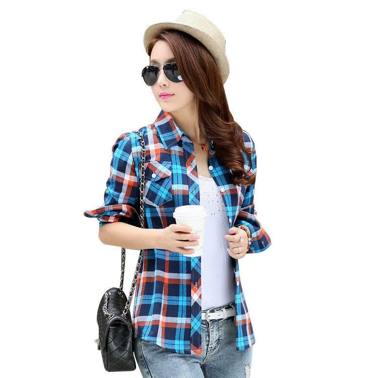 Fashion Women Blouses Long Sleeve Turn-down Collar Plaid Shirts Women Cotton Plus Size Casual Shirt Style-- Terry Blend Velvet Blend Canvas Blend Fashion Women Blouses Long Sleeve Turn-down Collar Plaid Shirts Women Cotton Plus Size Casual Shirt Style-- Terry Blend Velvet Blend Canvas Blend