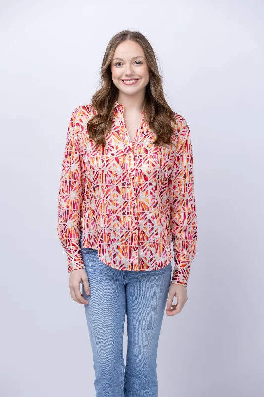 Ramy Brook Melina Dyed Geometric Shirt in Tropic Orange-- Polka Dot Checkered Tartan Ramy Brook Melina Dyed Geometric Shirt in Tropic Orange-- Polka Dot Checkered Tartan