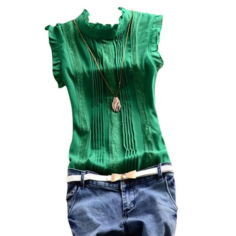 Retro Style Women Reffle Shirt Chiffon Blouse Office Lady Casual Tops-- Embroidered Appliqued Beaded Retro Style Women Reffle Shirt Chiffon Blouse Office Lady Casual Tops-- Embroidered Appliqued Beaded