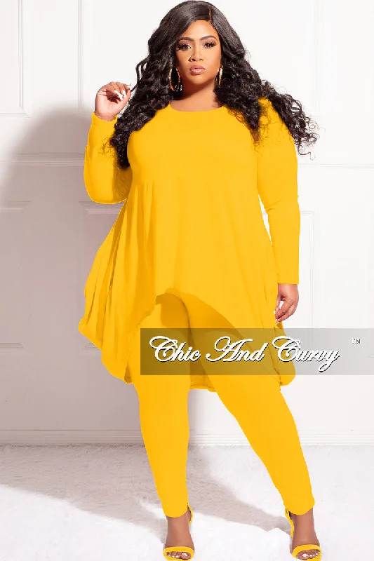 Final Sale Plus Size 2pc High Low Top and Leggings Set in Mustard Fashionable High-Rise Workout Leggings Final Sale Plus Size 2pc High Low Top and Leggings Set in Mustard Fashionable High-Rise Workout Leggings