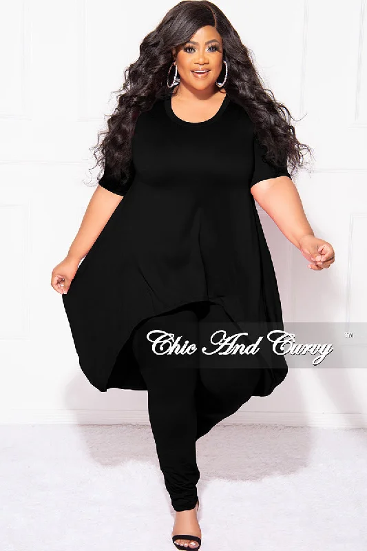 Final Sale Plus Size 2pc Short Sleeve High Low Top And Leggings Set In Black Stylish Athletic Wear Leggings Final Sale Plus Size 2pc Short Sleeve High Low Top And Leggings Set In Black Stylish Athletic Wear Leggings