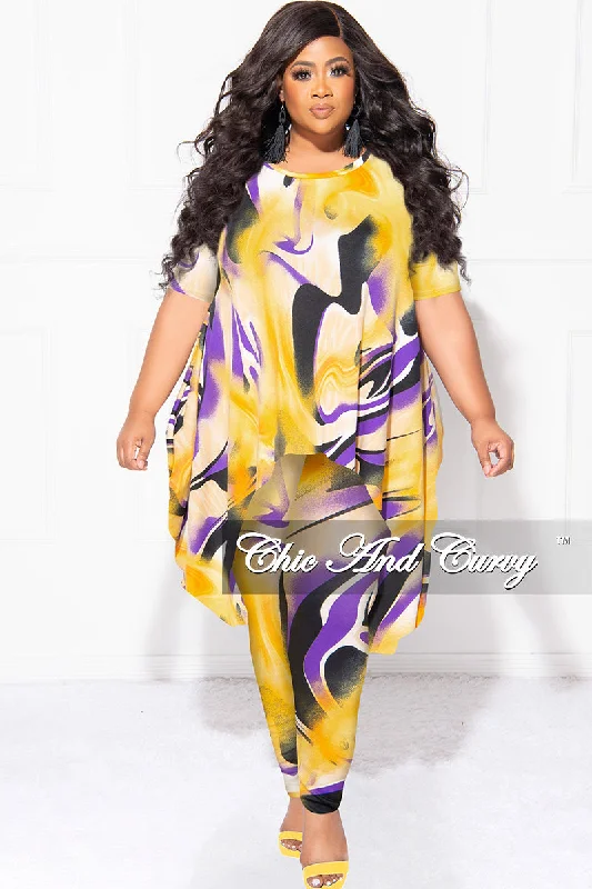 Final Sale Plus Size 2pc Short Sleeve High Low Top And Leggings Set In Yellow and Purple Stylish Sweat-Proof Leggings Final Sale Plus Size 2pc Short Sleeve High Low Top And Leggings Set In Yellow and Purple Stylish Sweat-Proof Leggings