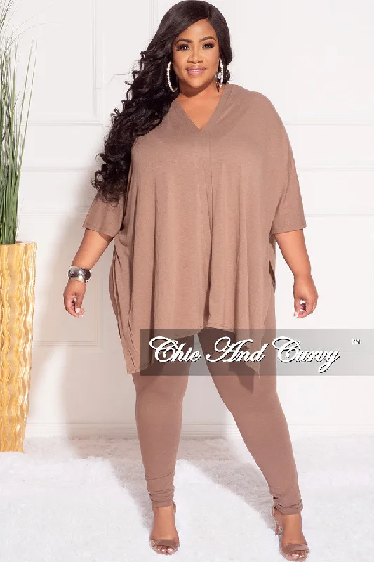 Final Sale Plus Size 2pc V Neck Tunic Top and Matching Legging Set in Brown Comfortable Leggings with Pockets Final Sale Plus Size 2pc V Neck Tunic Top and Matching Legging Set in Brown Comfortable Leggings with Pockets