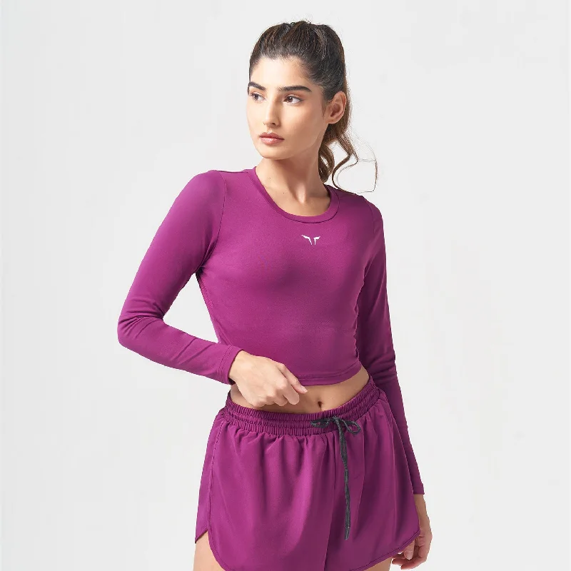 Essential Full Sleeves Crop Top - Dark Purple Lace Blend Ribbed Blend Corduroy Blend Essential Full Sleeves Crop Top - Dark Purple Lace Blend Ribbed Blend Corduroy Blend
