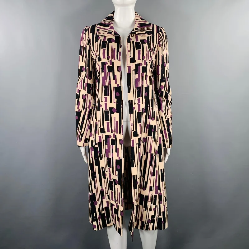 MARNI Size 8 Rose Purple Black Cotton Silk Print Open Front Coat Sleeveless Short Sleeve Long Sleeve MARNI Size 8 Rose Purple Black Cotton Silk Print Open Front Coat Sleeveless Short Sleeve Long Sleeve