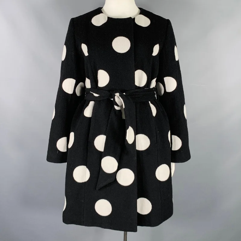 KATE SPADE Size L Black White Wool Blend Polka Dot Collarless Coat Herringbone Houndstooth Plaid KATE SPADE Size L Black White Wool Blend Polka Dot Collarless Coat Herringbone Houndstooth Plaid
