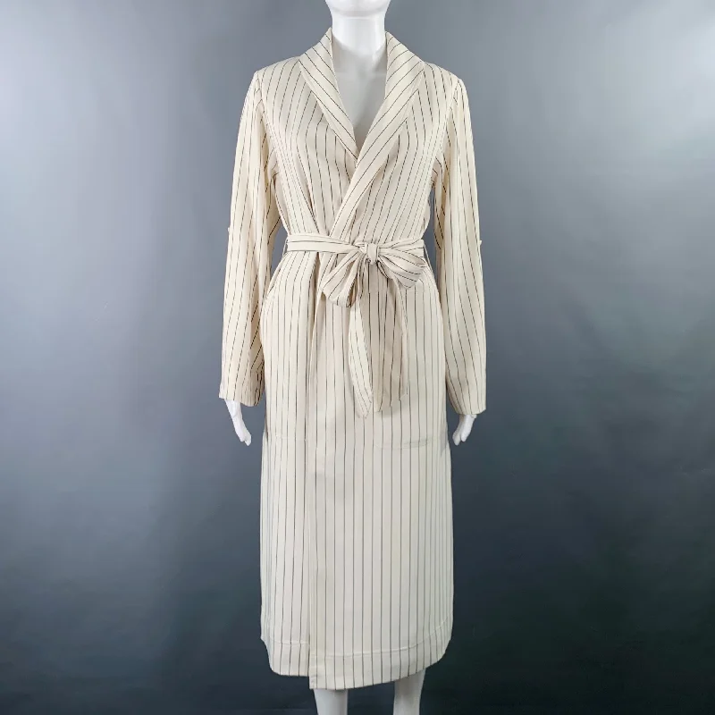 BABATON Size XS White Black Polyester Viscose Pinstripe Open Front Coat Three-Quarter Sleeve Elbow Sleeve Wrist Sleeve BABATON Size XS White Black Polyester Viscose Pinstripe Open Front Coat Three-Quarter Sleeve Elbow Sleeve Wrist Sleeve