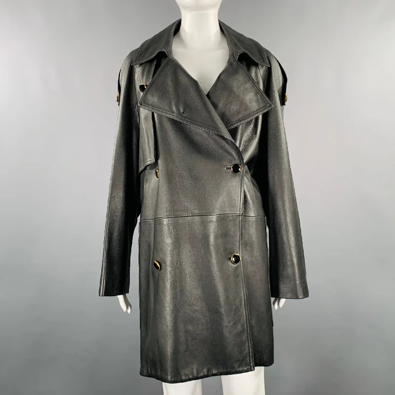 KHAITE Size S -The Eden- Black Gold Leather Calfskin Trench Coat Cuffed Rolled Raglan KHAITE Size S -The Eden- Black Gold Leather Calfskin Trench Coat Cuffed Rolled Raglan