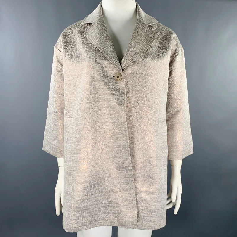 CHARLES GRAY Size L Pink Rose Gold Cotton Blend Shiny Single Button Coat Hook-and-Loop Buckled Tied CHARLES GRAY Size L Pink Rose Gold Cotton Blend Shiny Single Button Coat Hook-and-Loop Buckled Tied