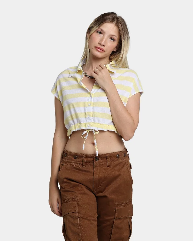 Guess Originals Women's GUESS Originals X J Balvin Woven Crop Top Yellow Sunspots Welt Pockets Slit Pockets Flap Pockets Guess Originals Women's GUESS Originals X J Balvin Woven Crop Top Yellow Sunspots Welt Pockets Slit Pockets Flap Pockets