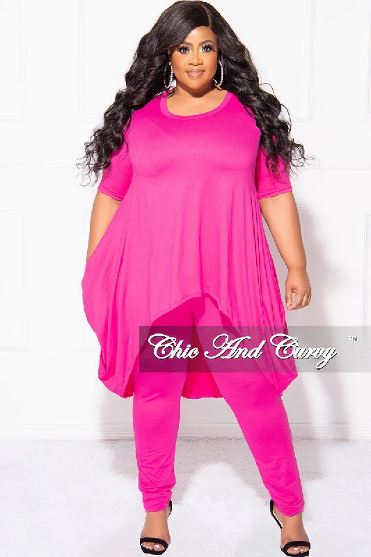 Final Sale Plus Size 2pc Short Sleeve High Low Top And Leggings Set In Magenta Trendy Digital Print Leggings Final Sale Plus Size 2pc Short Sleeve High Low Top And Leggings Set In Magenta Trendy Digital Print Leggings